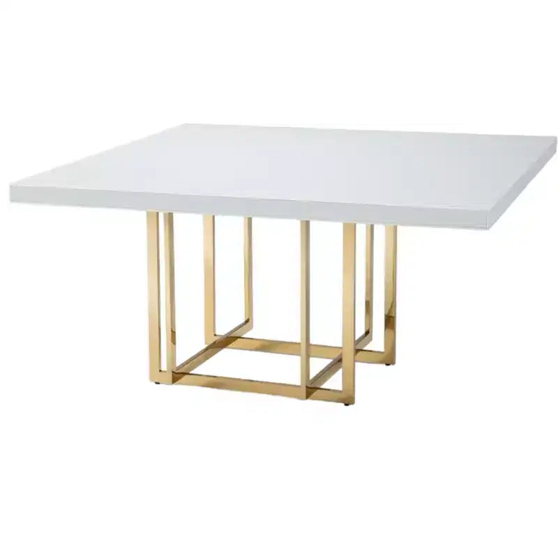 HomeRoots 59 White and Gold Wood and Metal Pedestal Base Square Dining Table