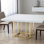 Tavolo da Pranzo Quadrato con Base a Piedistallo in Legno e Metallo HomeRoots 59 Bianco e Oro