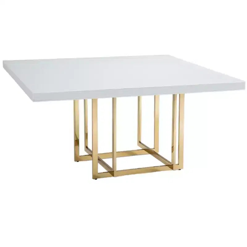 Tavolo da Pranzo Quadrato con Base a Piedistallo in Legno e Metallo HomeRoots 59 Bianco e Oro