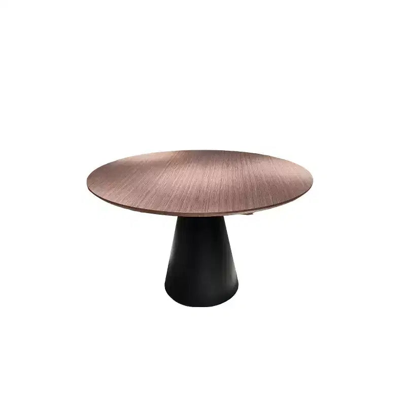 HomeRoots 48 Brown and Black Wood and Metal Pedestal Base Round Top Dining Table
