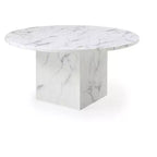 HomeRoots 60 Gray and White Marble Pedestal Base Round Top Dining Table
