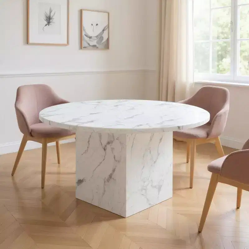 Tavolo da pranzo rotondo con ripiano in marmo da 60" e base a piedistallo