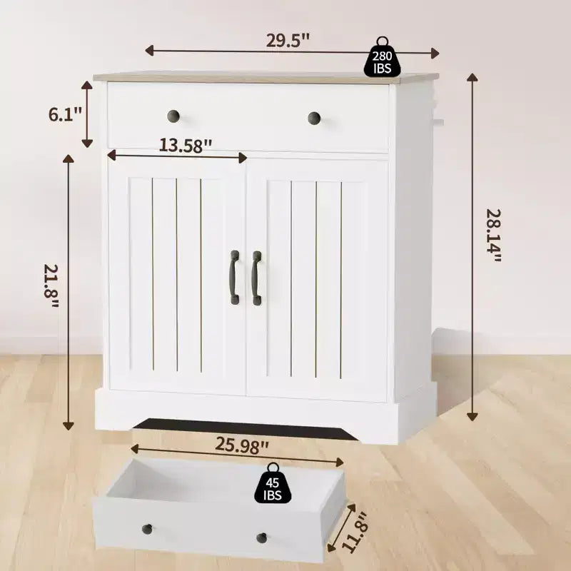 Credenza con cassetto e ripiano regolabile, 71,5 cm L x 37,8 cm P x 75 cm H, Bianca