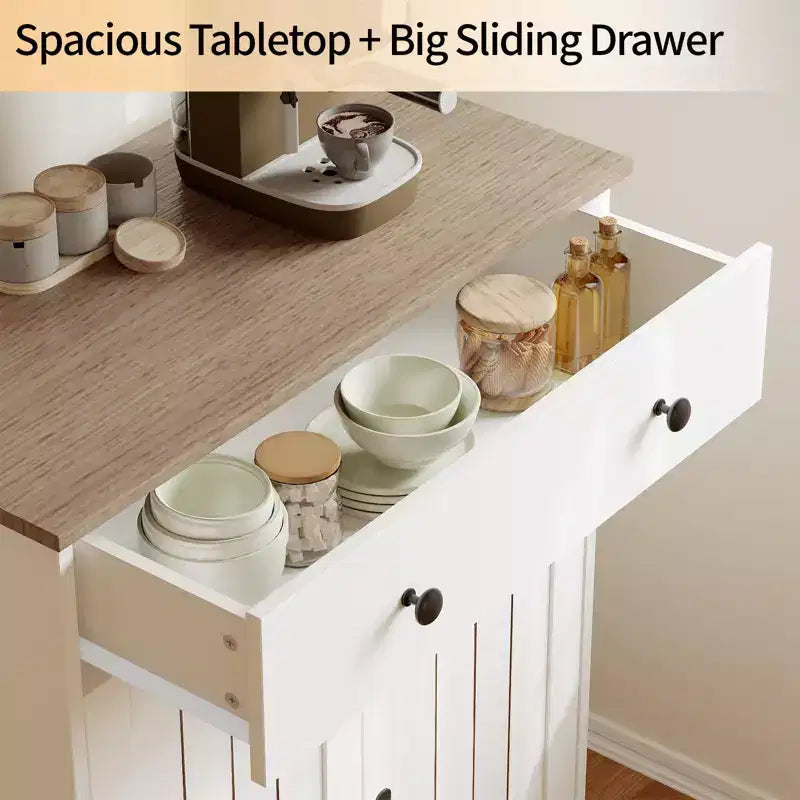 Credenza con cassetto e ripiano regolabile, 71,5 cm L x 37,8 cm P x 75 cm H, Bianca