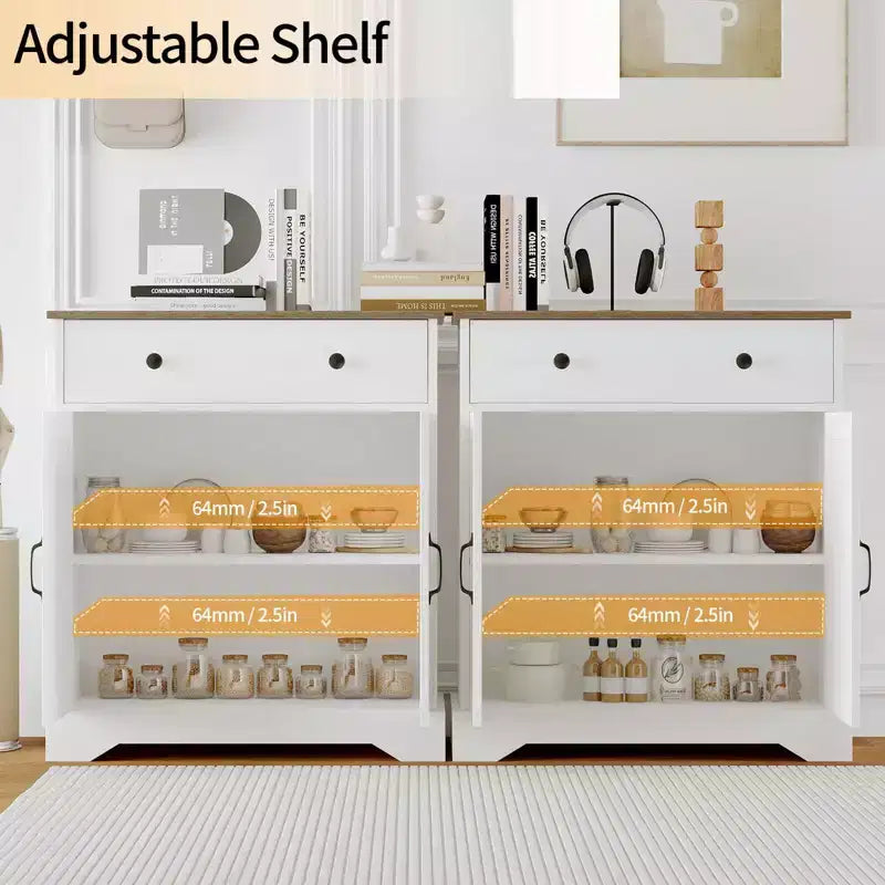 Credenza con cassetto e ripiano regolabile, 71,5 cm L x 37,8 cm P x 75 cm H, Bianca