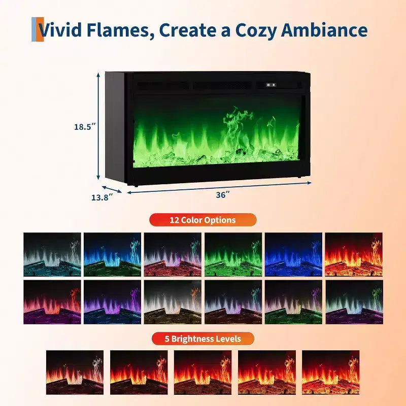 Mobile TV da 70 pollici con caminetto elettrico da 36 pollici e illuminazione a LED