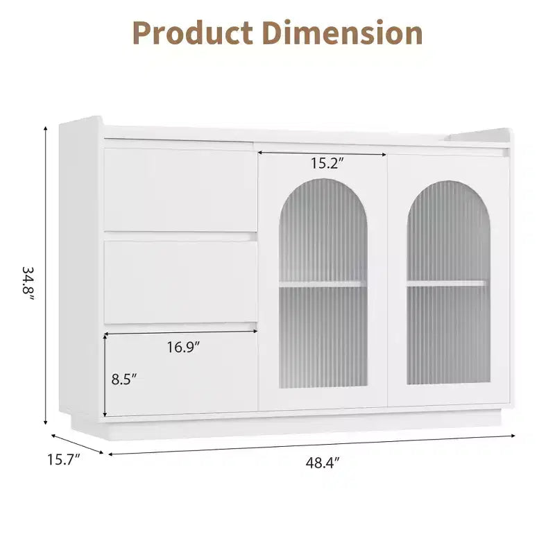 Credenza con luci LED e ante in vetro, 122 cm