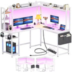 Scrivania angolare a L per computer con libreria e luci a LED