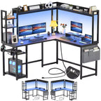 Scrivania angolare a L per computer con libreria e luci a LED