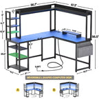 Scrivania angolare a L per computer con libreria e luci a LED