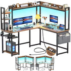 Scrivania angolare a L per computer con libreria e luci a LED