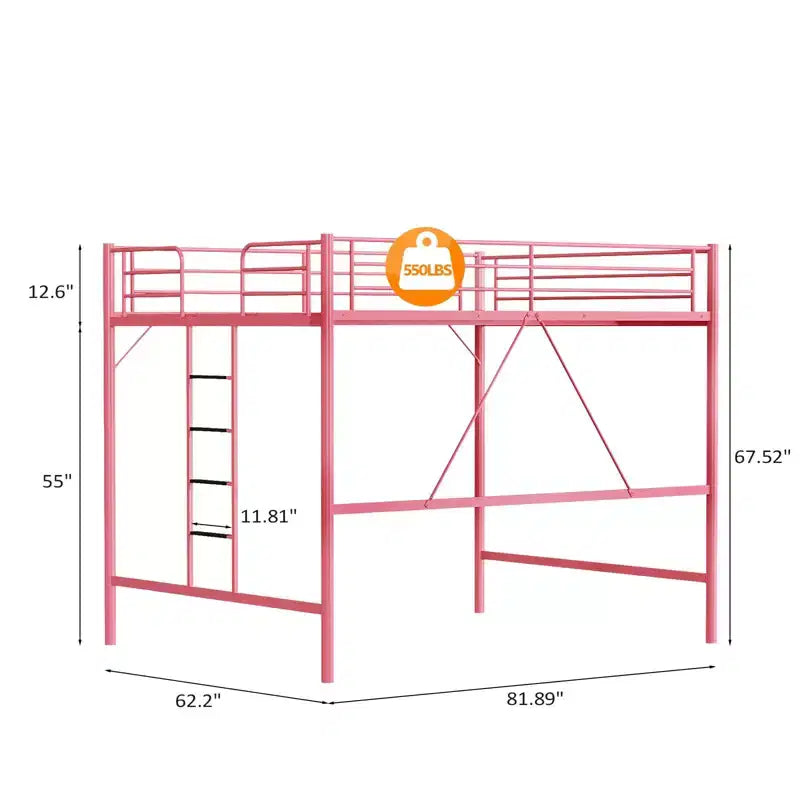 Letto a soppalco in metallo Queen Size con pioli piatti – Rosa