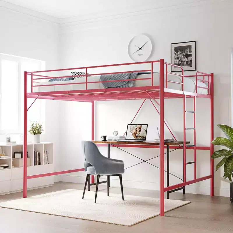 Letto a soppalco in metallo Queen Size con pioli piatti – Rosa