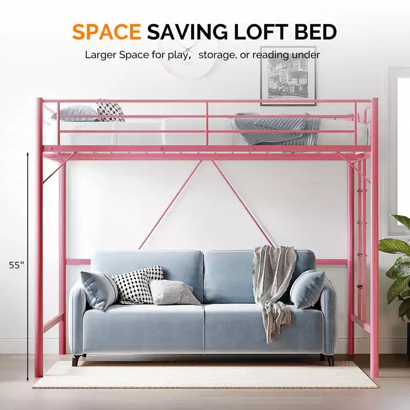 Letto a soppalco in metallo Queen Size con pioli piatti – Rosa