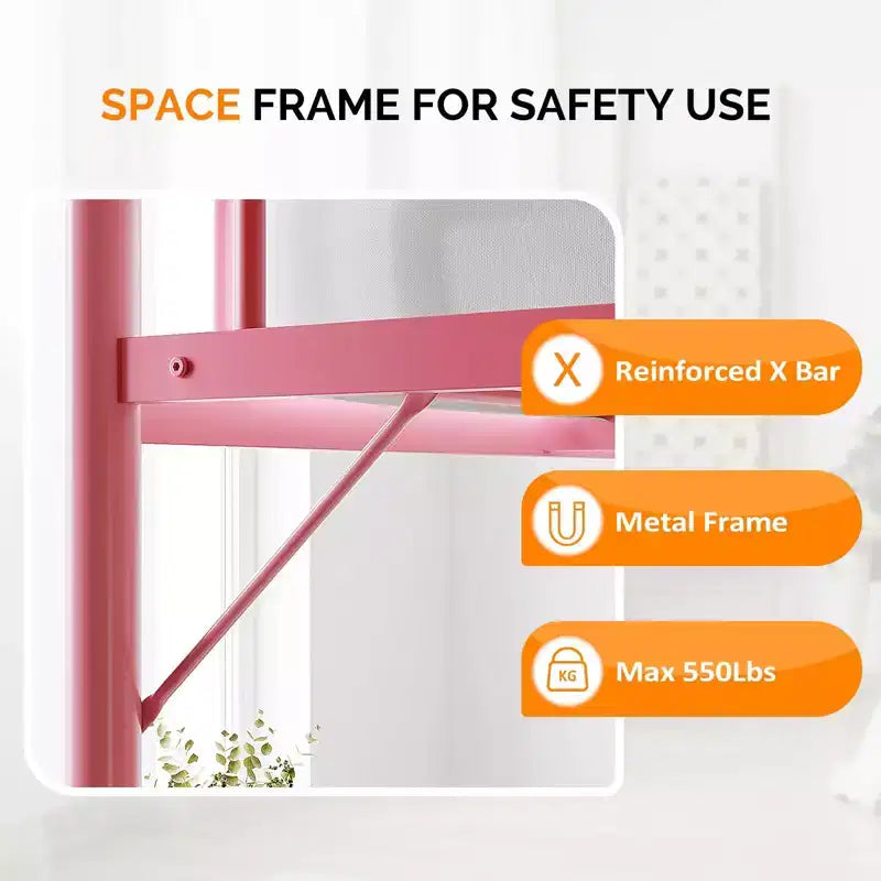 Letto a soppalco in metallo Queen Size con pioli piatti – Rosa