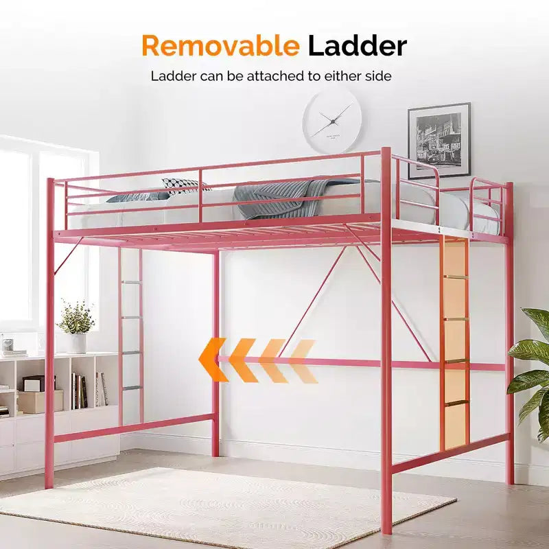 Letto a soppalco in metallo Queen Size con pioli piatti – Rosa