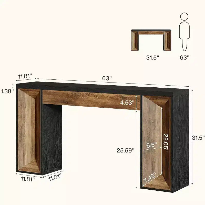 Consolle rustica da 63 pollici – Legno bicolore, nero e marrone