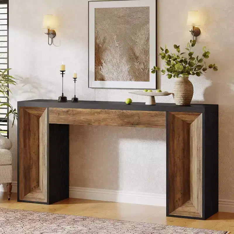 Consolle rustica da 63 pollici – Legno bicolore, nero e marrone