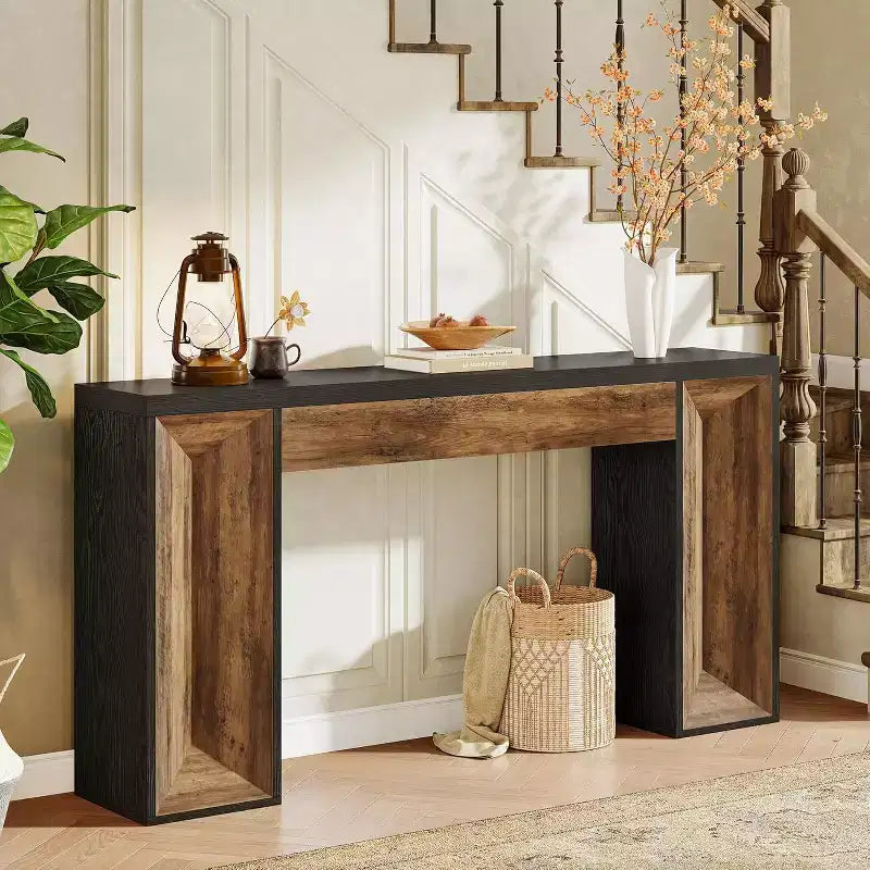 Consolle rustica da 63 pollici – Legno bicolore, nero e marrone