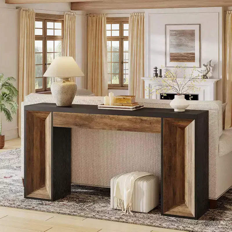 Consolle rustica da 63 pollici – Legno bicolore, nero e marrone