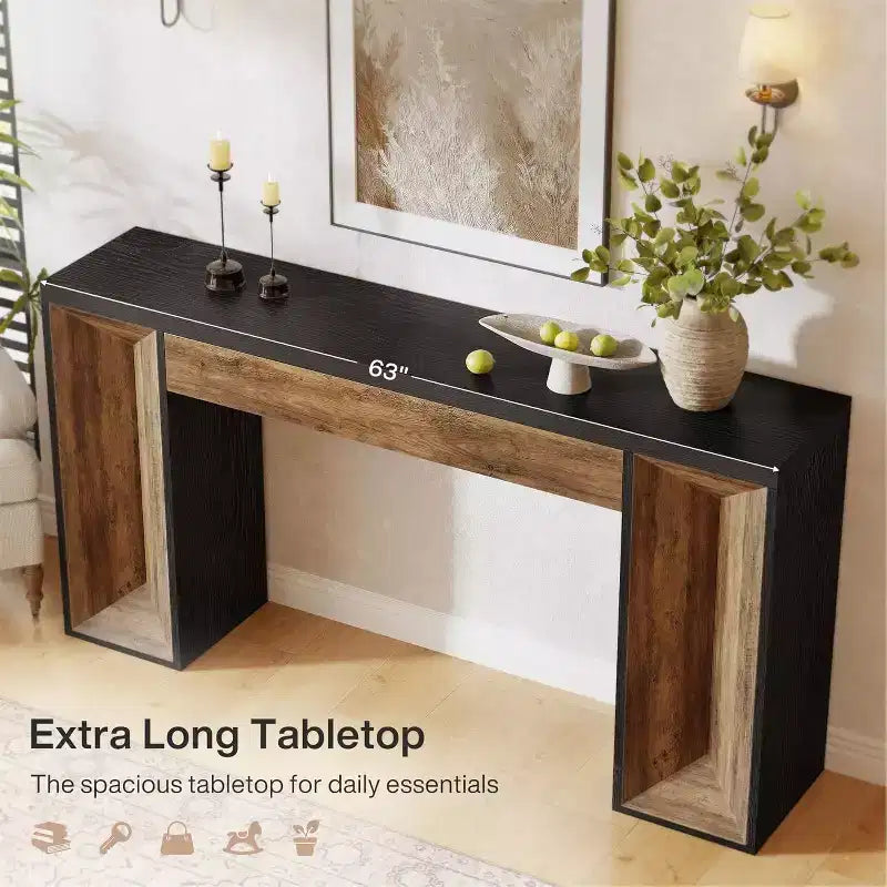 Consolle rustica da 63 pollici – Legno bicolore, nero e marrone