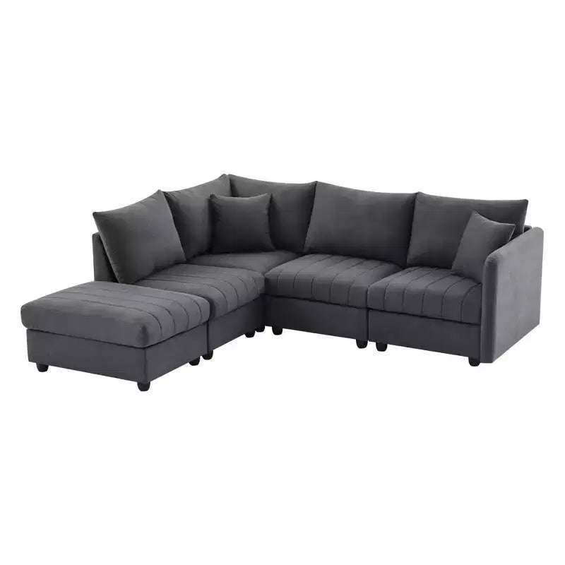 Divano componibile a L a 5 posti con pouf mobile, 90" x 80"