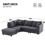 Divano componibile a L a 5 posti con pouf mobile, 90" x 80"