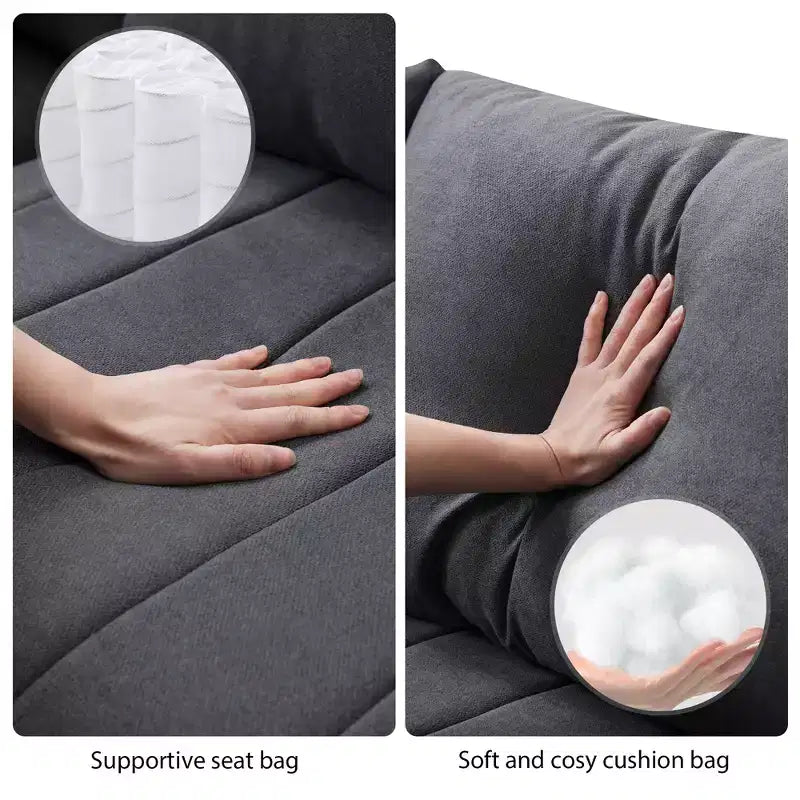 Divano componibile a L a 5 posti con pouf mobile, 90" x 80"