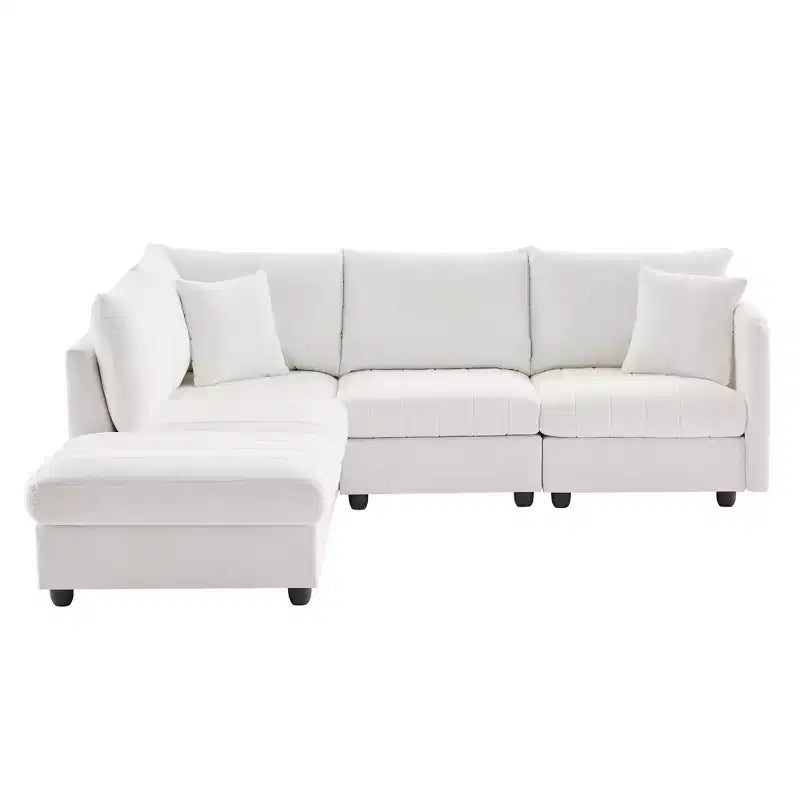 Divano componibile a L a 5 posti con pouf mobile, 90" x 80"