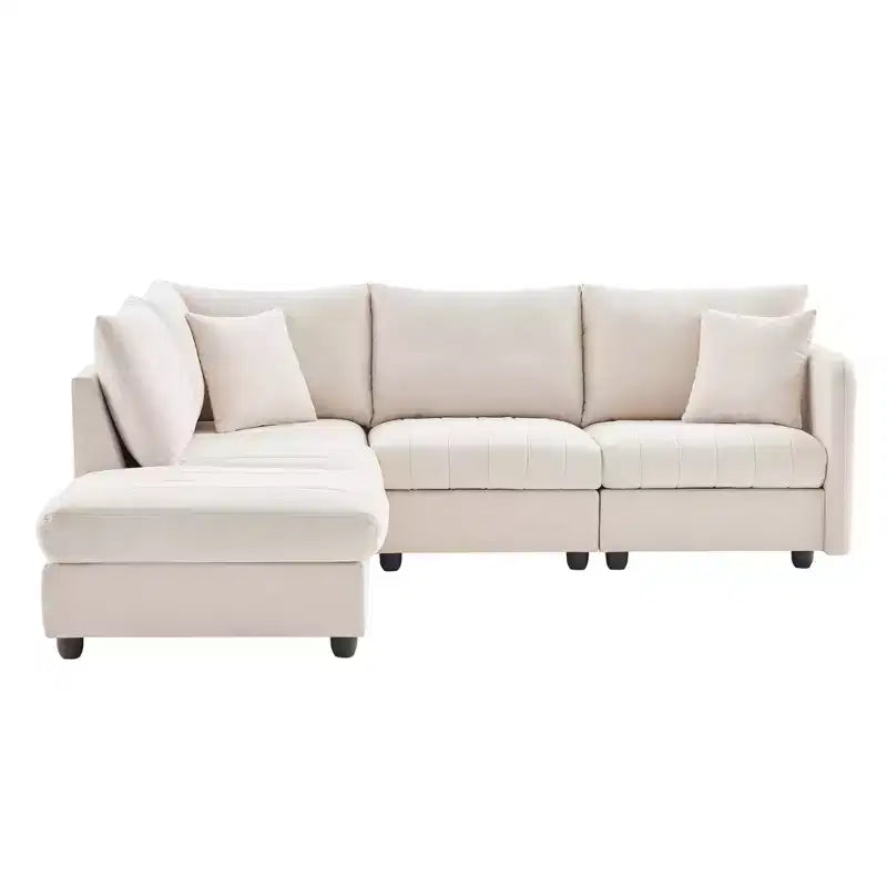 Divano componibile a L a 5 posti con pouf mobile, 90" x 80"