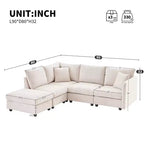 Divano componibile a L a 5 posti con pouf mobile, 90" x 80"