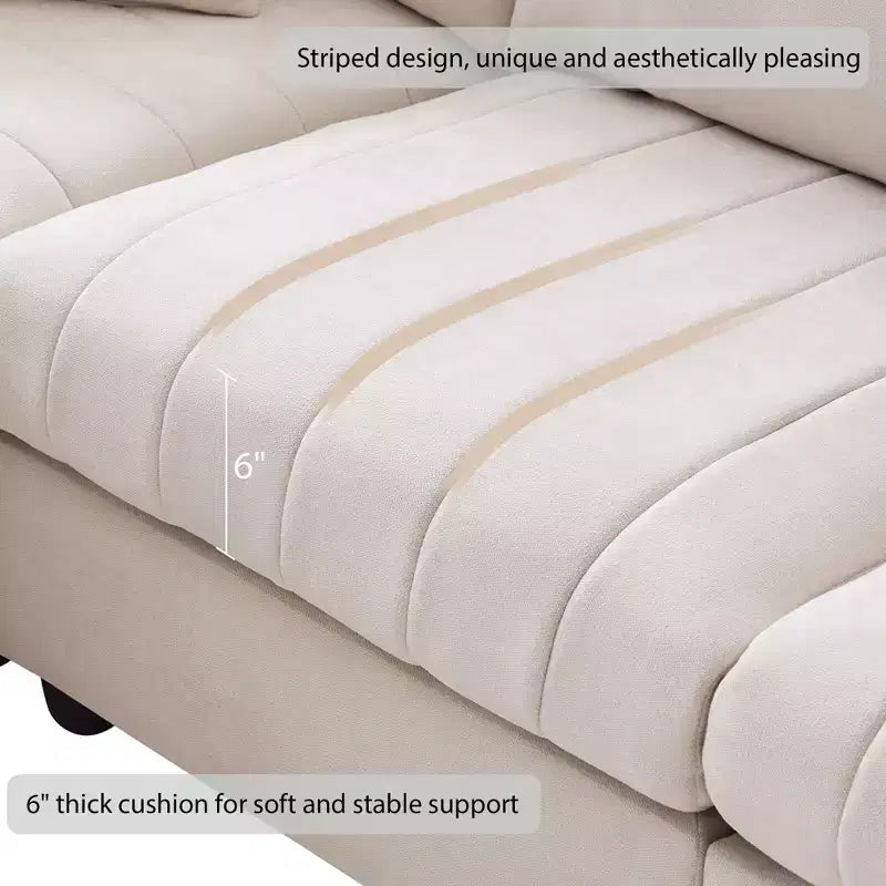Divano componibile a L a 5 posti con pouf mobile, 90" x 80"