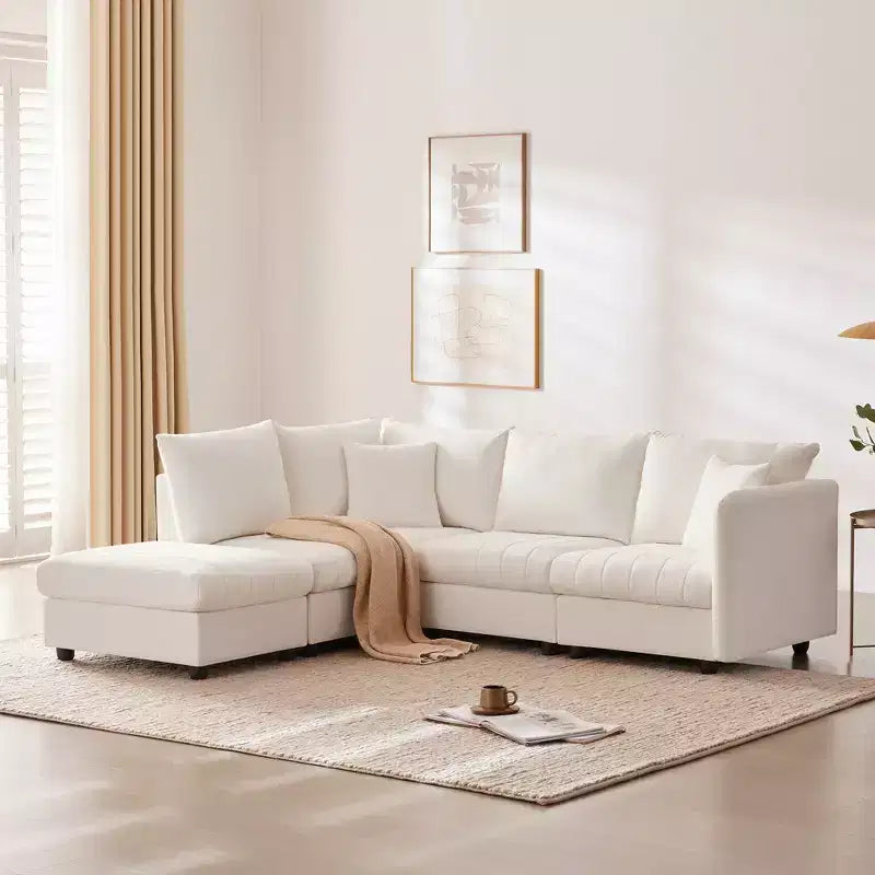 Divano componibile a L a 5 posti con pouf mobile, 90" x 80"