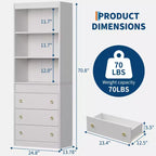 Libreria Scanalata con 3 Cassetti – Scaffale Alto 180 cm con Design Ondulato