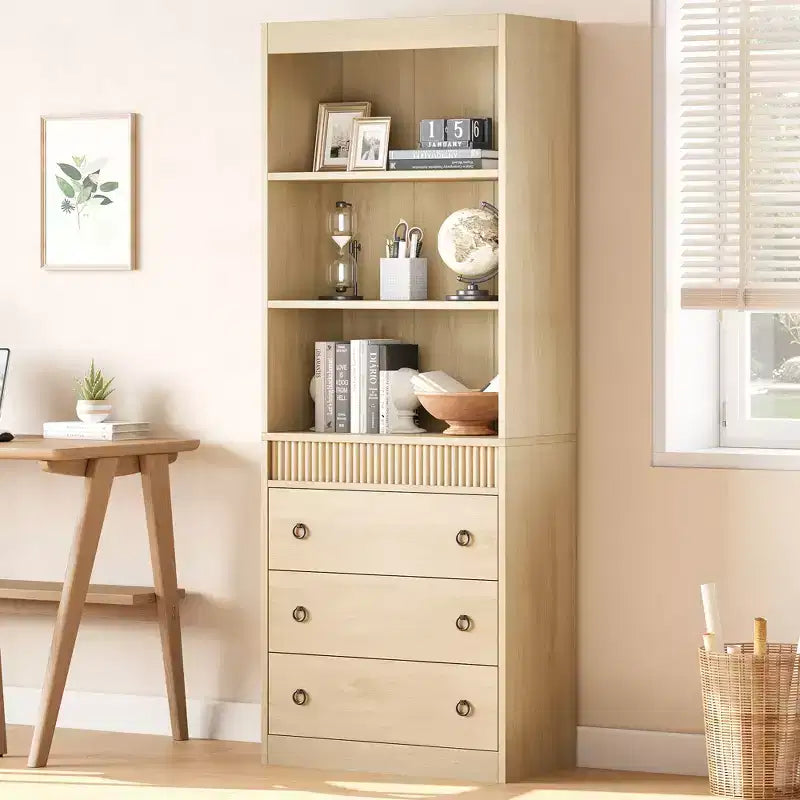 Libreria Scanalata con 3 Cassetti – Scaffale Alto 180 cm con Design Ondulato