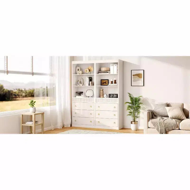 Libreria Scanalata con 3 Cassetti – Scaffale Alto 180 cm con Design Ondulato