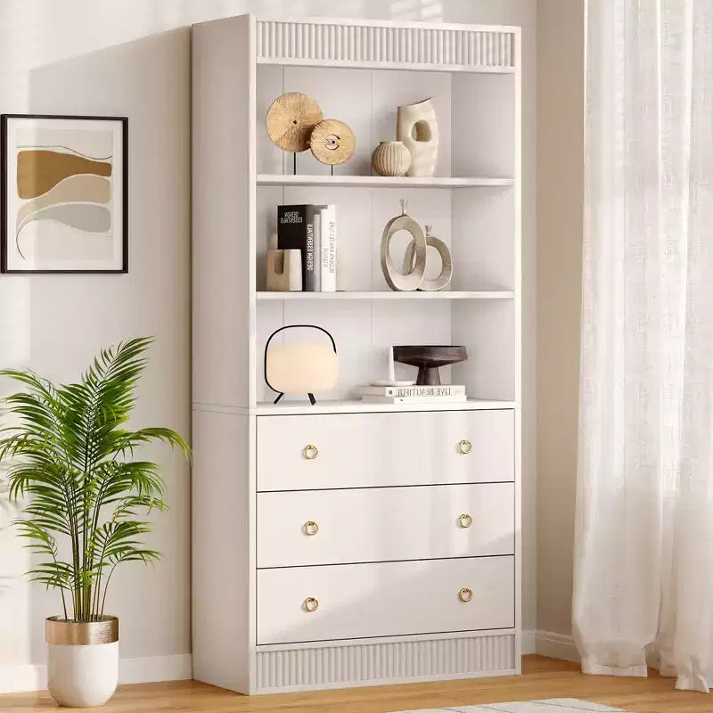 Libreria Scanalata con 3 Cassetti – Scaffale Alto 180 cm con Design Ondulato
