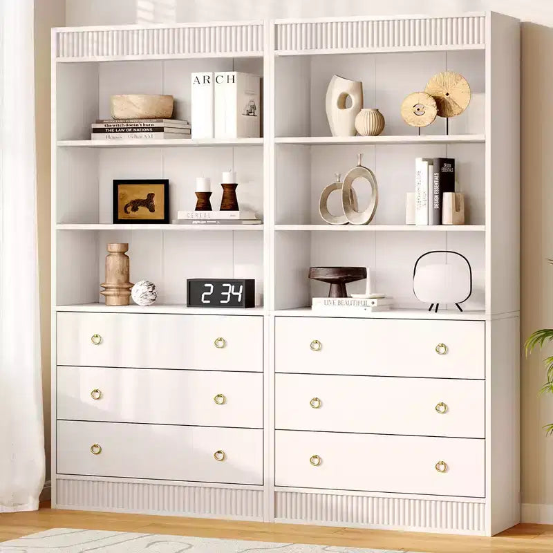 Libreria Scanalata con 3 Cassetti – Scaffale Alto 180 cm con Design Ondulato