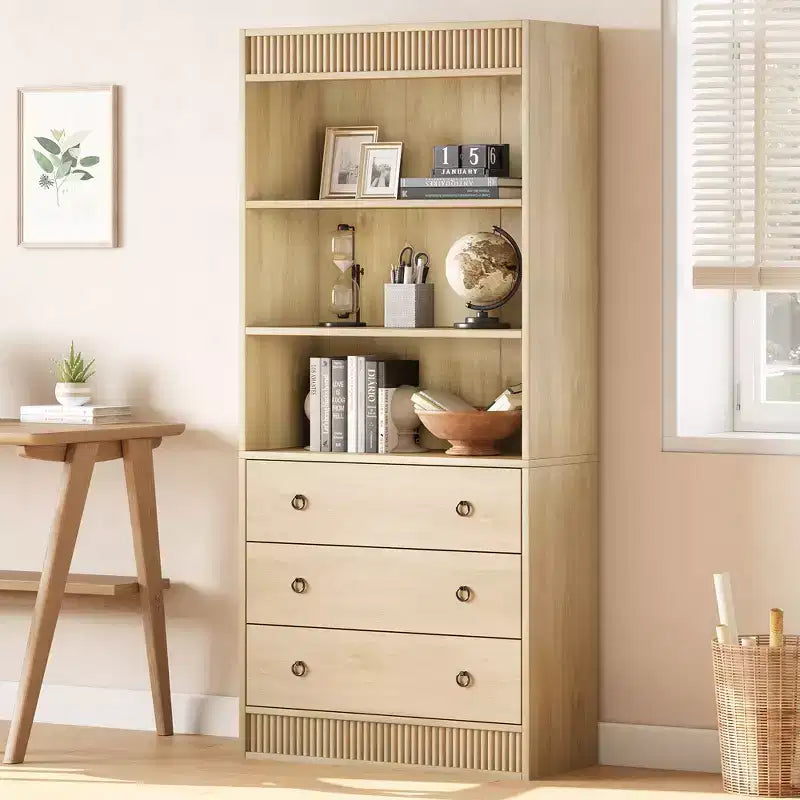 Libreria Scanalata con 3 Cassetti – Scaffale Alto 180 cm con Design Ondulato