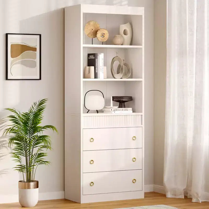 Libreria Scanalata con 3 Cassetti – Scaffale Alto 180 cm con Design Ondulato