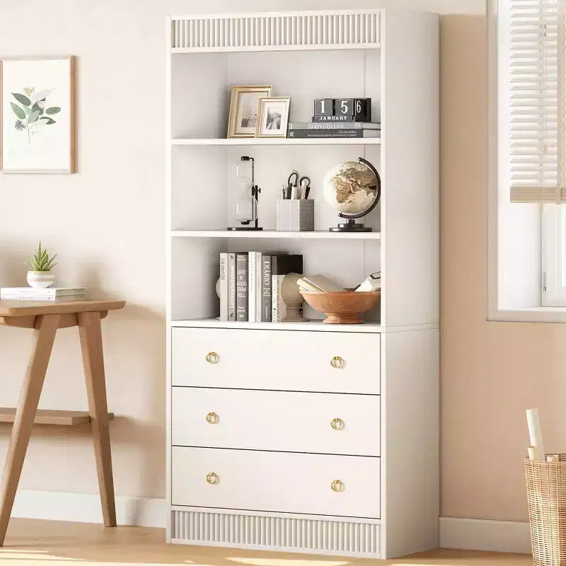 Libreria Scanalata con 3 Cassetti – Scaffale Alto 180 cm con Design Ondulato