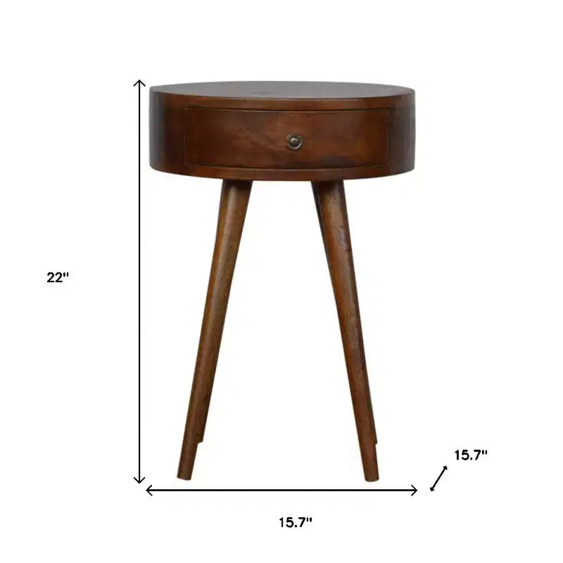 Comodino a un cassetto in legno massello di castagno da 55,8 cm