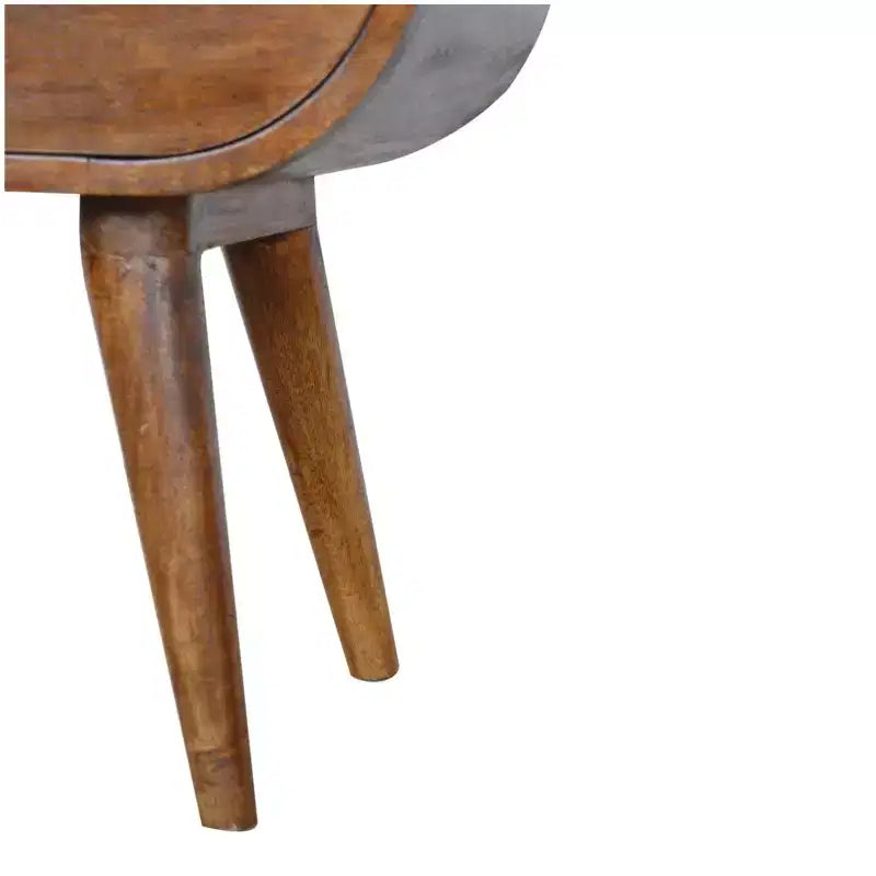 Comodino Ovale in Legno Massello con Cassetto e Ripiano Aperto