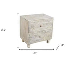 Comodino a due cassetti in legno massello di mango sbiancato da 60 cm