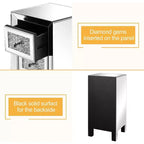 Comodino a specchio a 3 cassetti con pomelli in cristallo – Completamente assemblato, Argento