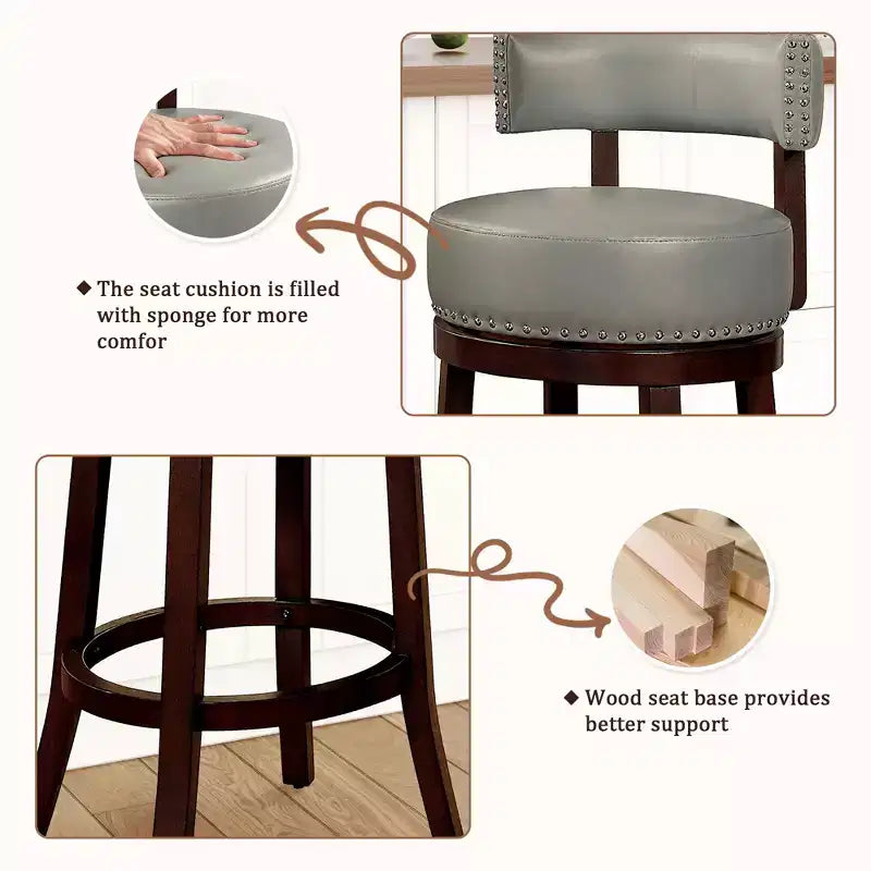 Sgabello da bar girevole da 30 pollici con borchie decorative, set da 2