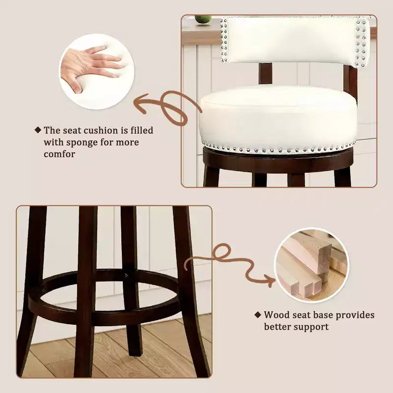 Sgabello da bar girevole da 30 pollici con borchie decorative, set da 2
