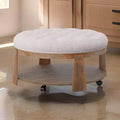 Royal Hampton 41 Inch Ottoman Coffee Table, Button Tufted Beige Fabric, Brown Wood