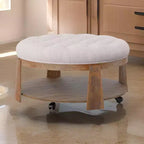 Royal Hampton 41 Inch Ottoman Coffee Table, Button Tufted Beige Fabric, Brown Wood