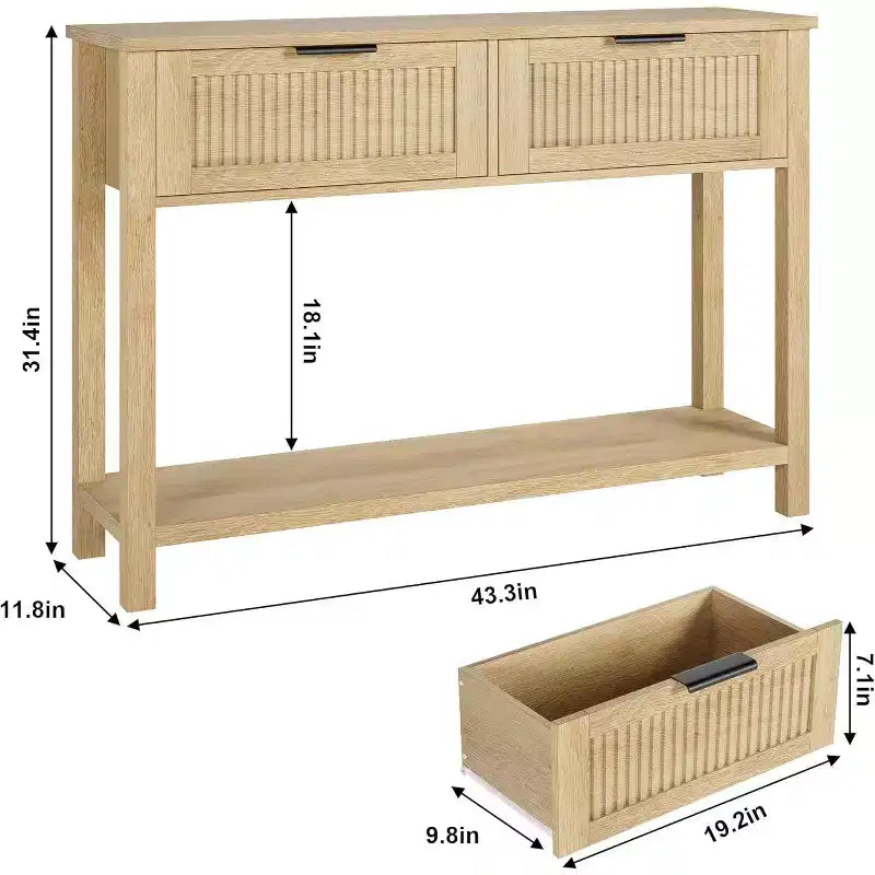 Tavolo Consolle con 2 Cassetti e Ripiano – Tavolino Stretto da Ingresso da 110 cm